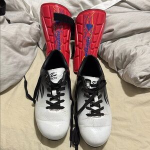 Zephyr Kids Shoes in White and Black and shin pads